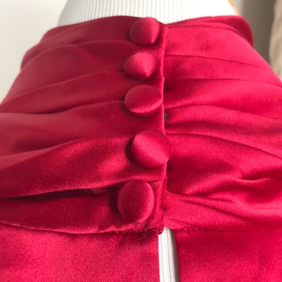 VTG Red Silk Satin Balloon Button Sleeve Blouse L - Picture 15 of 16